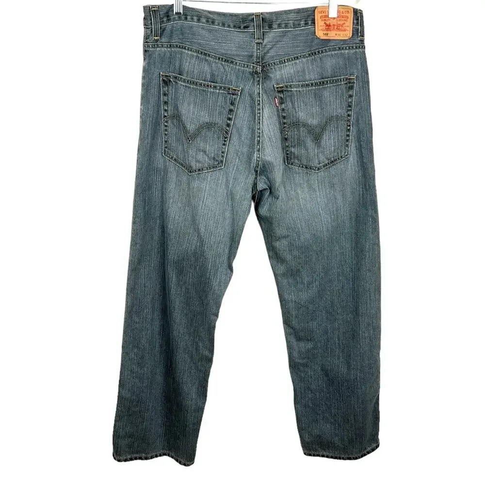 Levi’s 569 Loose Straight Jeans 36x32 Vintage Wash 2011 Stained Thrashed